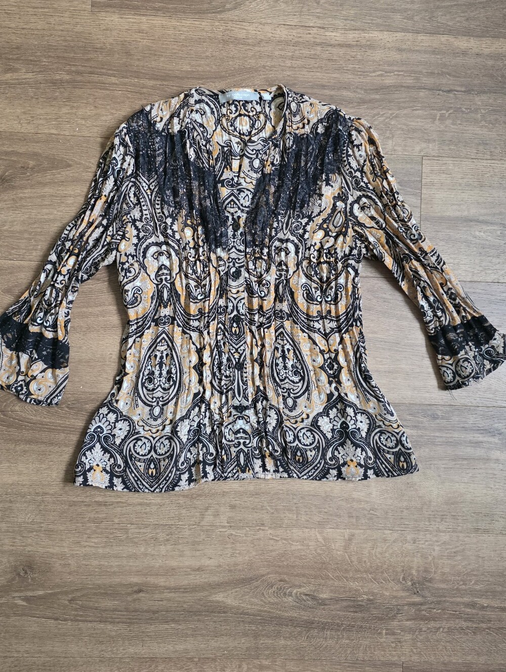 NY Collection Petite Paisley Lace Bell Sleeve Blouse PS